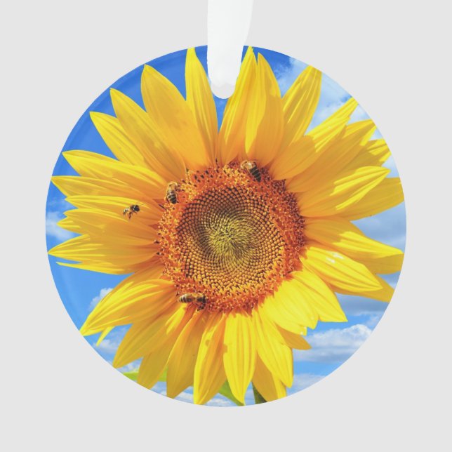 Yellow Sunflower and Bees Christmas Ornament (Front)