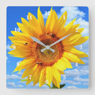 Yellow Sunflower and Bees Clock