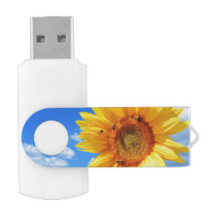 Yellow Sunflower and Bees Flash Drive