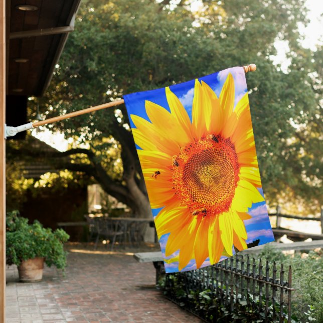 Yellow Sunflower and Bees House Flag (In SItu)