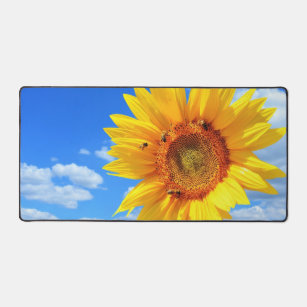 Yellow Sunflower and Bees on Blue Sky Desk Mat