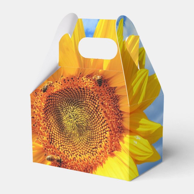Yellow Sunflower and Bees on Blue Sky Favor Box (Front Side)