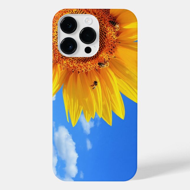 Yellow Sunflower and Bees On Blue Sky iPhone Case (Back)