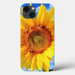 Yellow Sunflower and Bees on Blue Sky iPhone Case