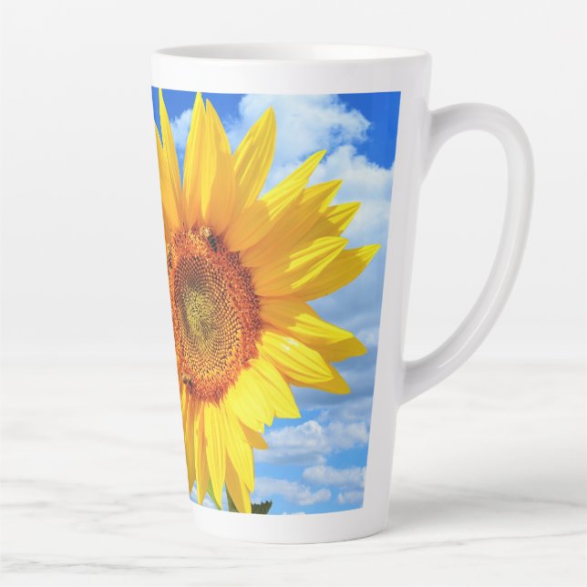 Yellow Sunflower and Bees on Blue Sky Latte Mug (Right)
