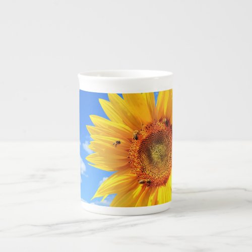 Yellow Sunflower and Bees on Blue Sky Mug
