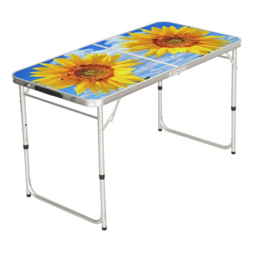 Yellow Sunflower and Bees on Blue Sky _ Summer  Beer Pong Table