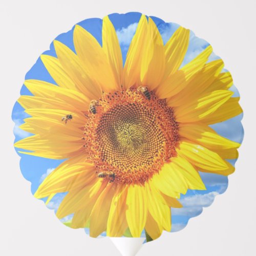 Yellow Sunflower and Bees on Blue Sky _ Summer Day Balloon