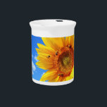 Yellow Sunflower and Bees on Blue Sky - Summer Day Beverage Pitcher<br><div class="desc">Yellow Sunflower and Bees on Blue Sky - Summer Day - Photo Flower Nature - You can also personalize - Choose / Add Your Unique Photo - Image / Text - Name / Color / Font / Size / more - Make Your Special Gift - Resize and move or remove...</div>