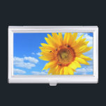 Yellow Sunflower and Bees on Blue Sky - Summer Day Business Card Case<br><div class="desc">Yellow Sunflower and Bees on Blue Sky - Summer Day - Photo Flower Nature - You can also personalize - Choose / Add Your Unique Photo - Image / Text - Name / Color / Font / Size / more - Make Your Special Gift - Resize and move or remove...</div>