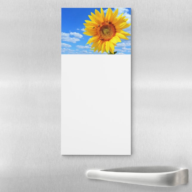 Yellow Sunflower and Bees on Blue Sky - Summer Day Magnetic Notepad (In Situ)