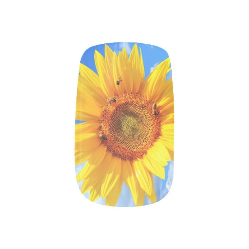 Yellow Sunflower and Bees on Blue Sky _ Summer Day Minx Nail Art
