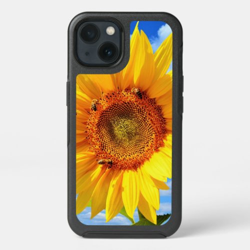 Yellow Sunflower and Bees on Blue Sky _ Summer Day iPhone 13 Case