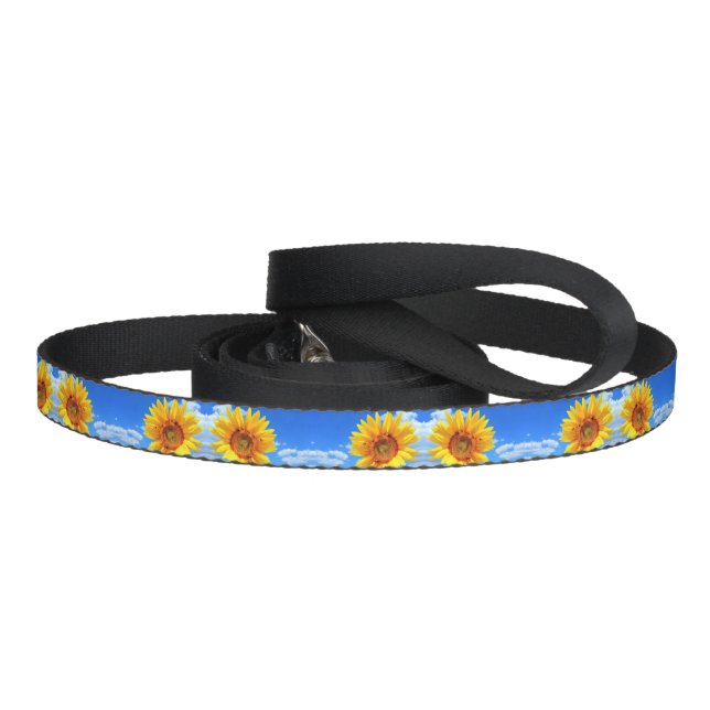 Yellow Sunflower and Bees on Blue Sky - Summer Day Pet Leash (Handle)