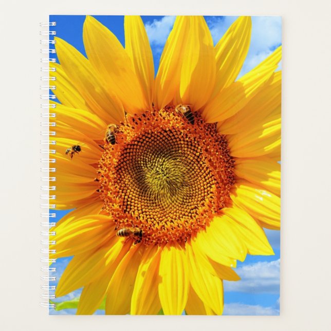 Yellow Sunflower and Bees on Blue Sky - Summer Day Planner (Front)