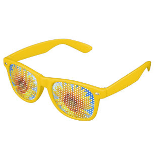 Yellow Sunflower and Bees on Blue Sky - Summer Day Retro Sunglasses