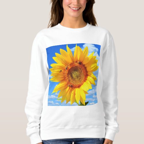 Yellow Sunflower and Bees on Blue Sky _ Summer Day Sweatshirt
