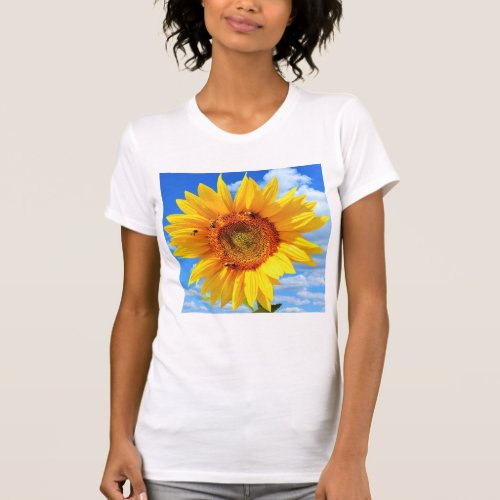 Yellow Sunflower and Bees on Blue Sky _ Summer Day T_Shirt