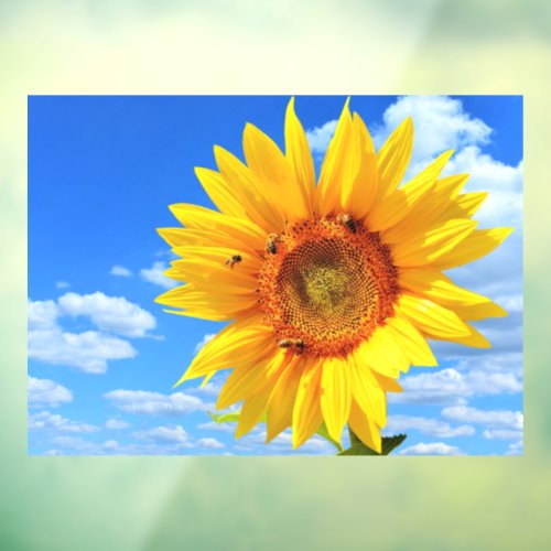 Yellow Sunflower and Bees on Blue Sky _ Summer Day Window Cling