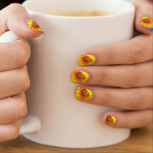 Yellow Sunflower and Bees on Blue Sky _ Summer  Minx Nail Art