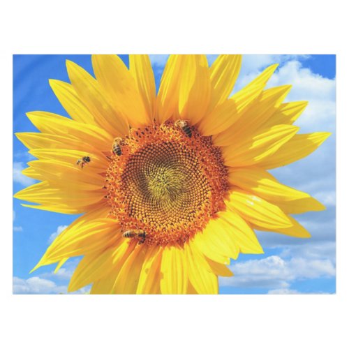 Yellow Sunflower and Bees on Blue Sky _ Summer  Tablecloth