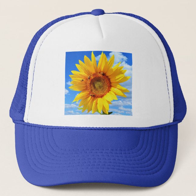 Yellow Sunflower and Bees Trucker Hat (Front)