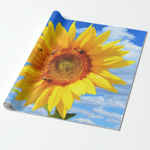Yellow Sunflower and Bees Wrapping Paper