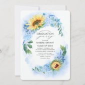 Yellow Sunflower and Blue Hydrangea Graduation Invitation (Front)