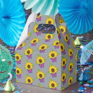 Yellow Sunflower and Blue Pink Butterfly Favor Boxes