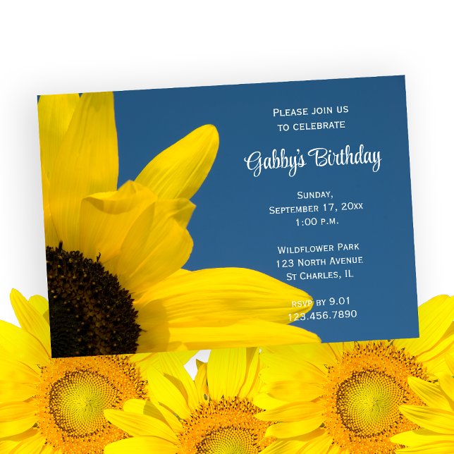 Yellow Sunflower and Blue Sky Birthday Party Invitation (Creator Uploaded)
