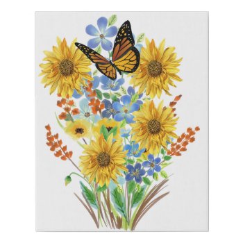 Yellow Sunflower And Butterfly Bouquet  Faux Canvas Print by Susang6 at Zazzle