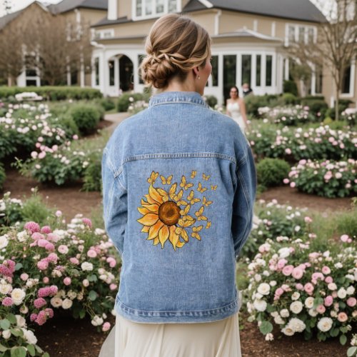 Yellow Sunflower and Butterfly  Denim Jacket