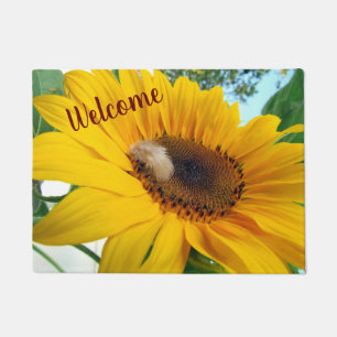 Yellow Sunflower and Feather - Doormat