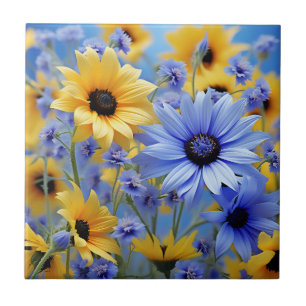 Yellow Sunflower And Wildflowers Ceramic Tile