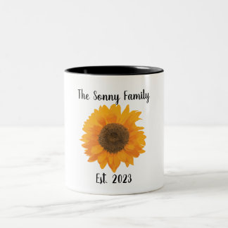 Yellow Sunflower Art With Family Name Mug