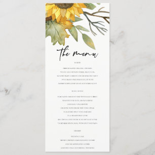 YELLOW SUNFLOWER AUTUMN WATERCOLOR FLORAL WEDDING MENU