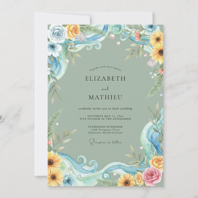 Yellow Sunflower Azure Eucalyptus Wedding Invitation (Front)