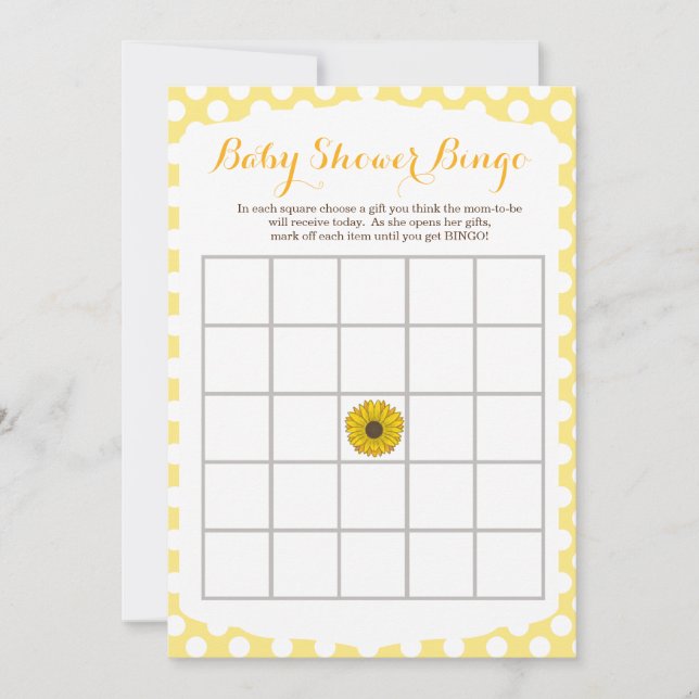 Yellow Sunflower Baby Shower Bingo Game Invitation (Front)