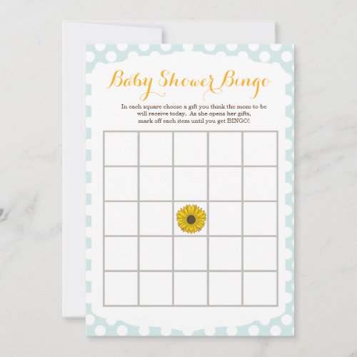 Yellow Sunflower Baby Shower Bingo Game Invitation