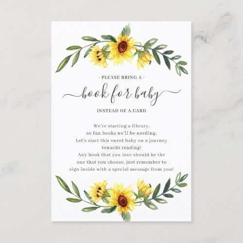 Yellow Sunflower Baby Shower Book for Baby Enclosure Card