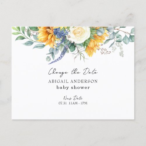 Yellow Sunflower Baby Shower Change the Date Announcement Postcard
