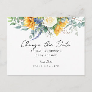 Yellow Sunflower Baby Shower Change the Date Postcard