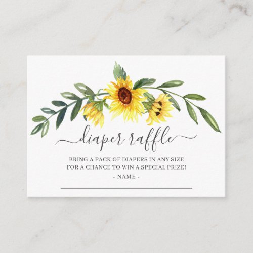 Yellow Sunflower Baby Shower Diaper Raffle Enclosure Card