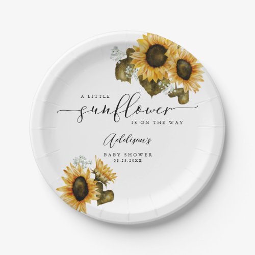 Yellow Sunflower Baby Shower Paper Plates