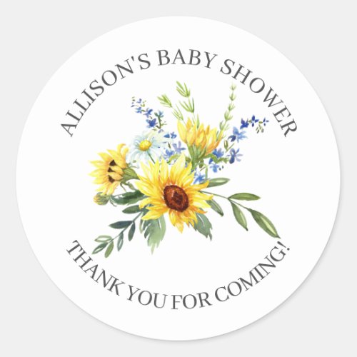 Yellow Sunflower Baby Shower Thank You Shower Classic Round Sticker