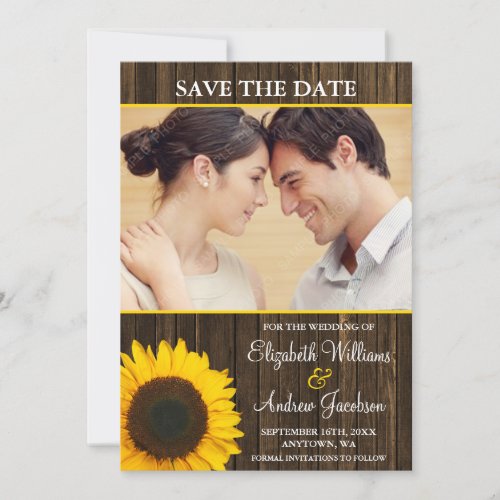 Yellow Sunflower Barn Wood Photo Save the Date