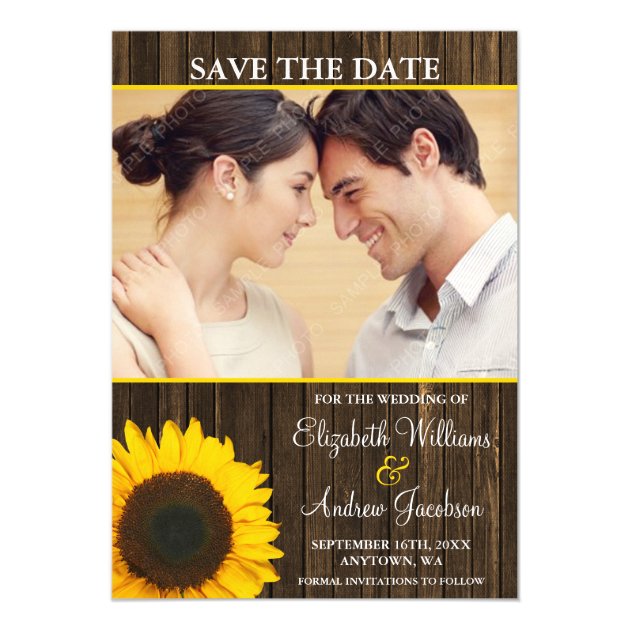 Yellow Sunflower Barn Wood Photo Save The Date Magnetic Card