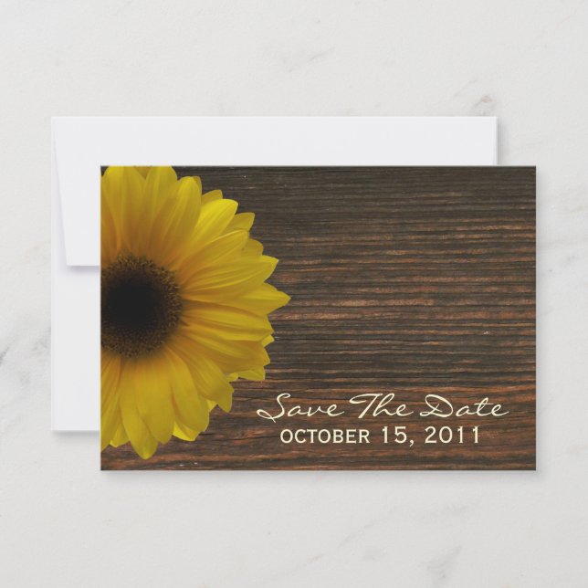 Yellow Sunflower & Barnwood Fall Save The Date (Front)