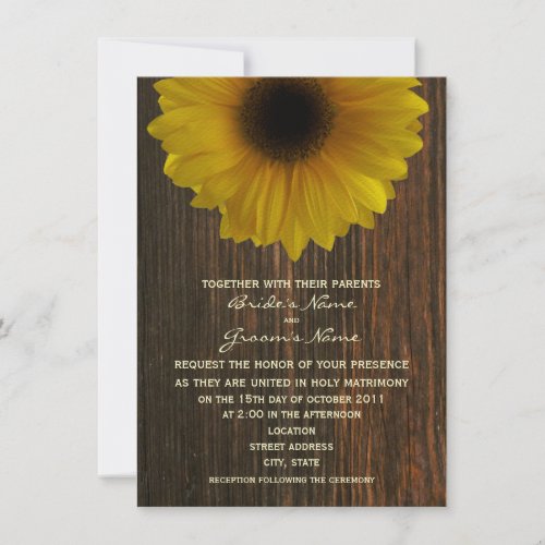 Yellow Sunflower &amp; Barnwood Fall Wedding Invites