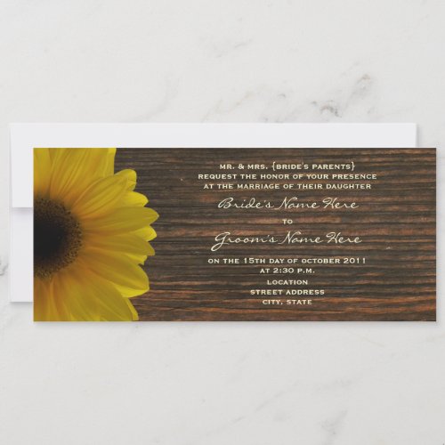 Yellow Sunflower &amp; Barnwood Fall Wedding Invite